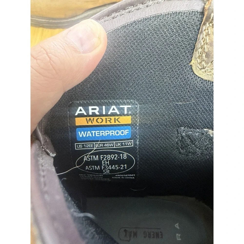 Ariat Work Mens ASTM F2892-18 EH Brown Leather Waterproof Work Boots 12 EE
